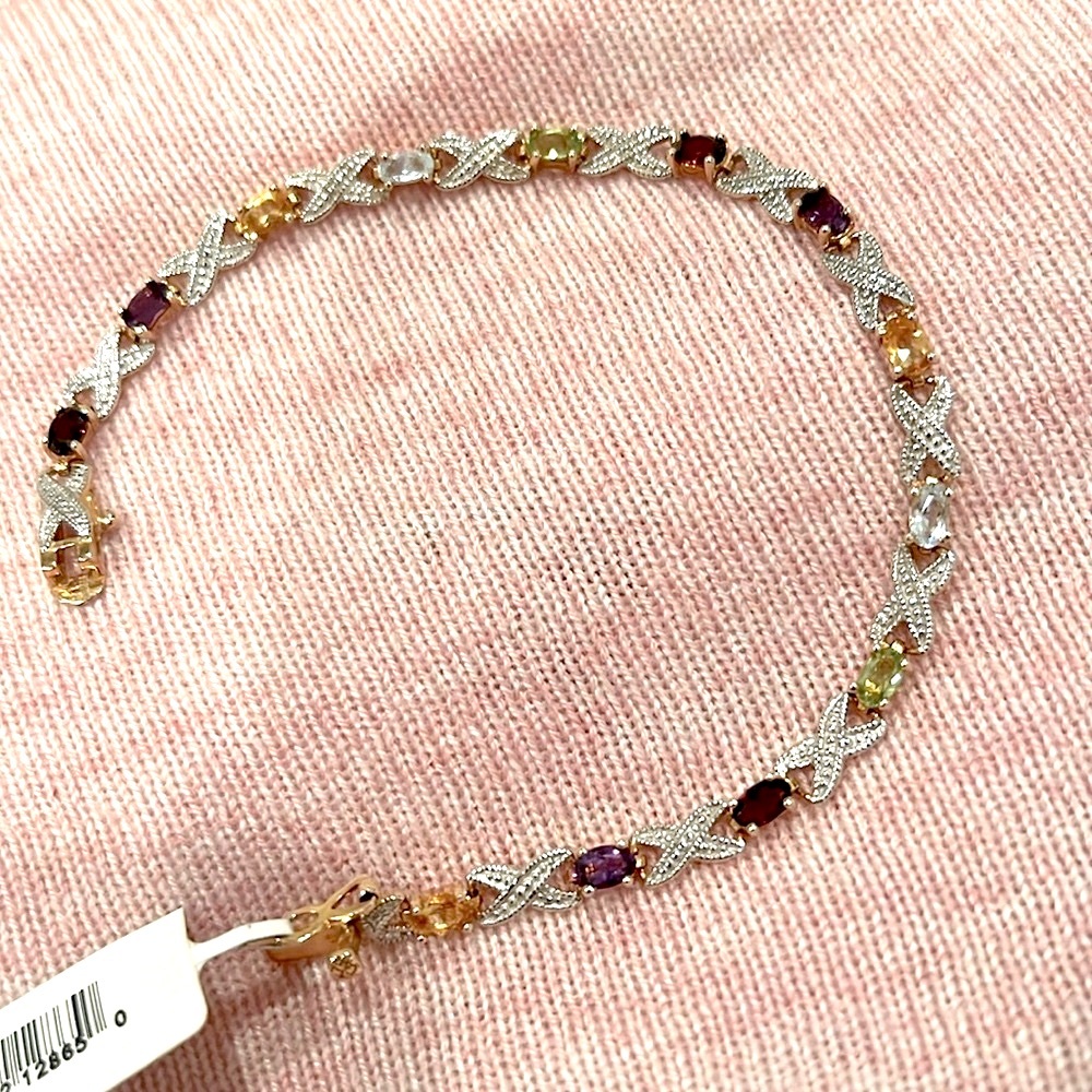 NWT 18K Gold over Sterling Silver Tennis Bracelet Genuine multi Gemstone